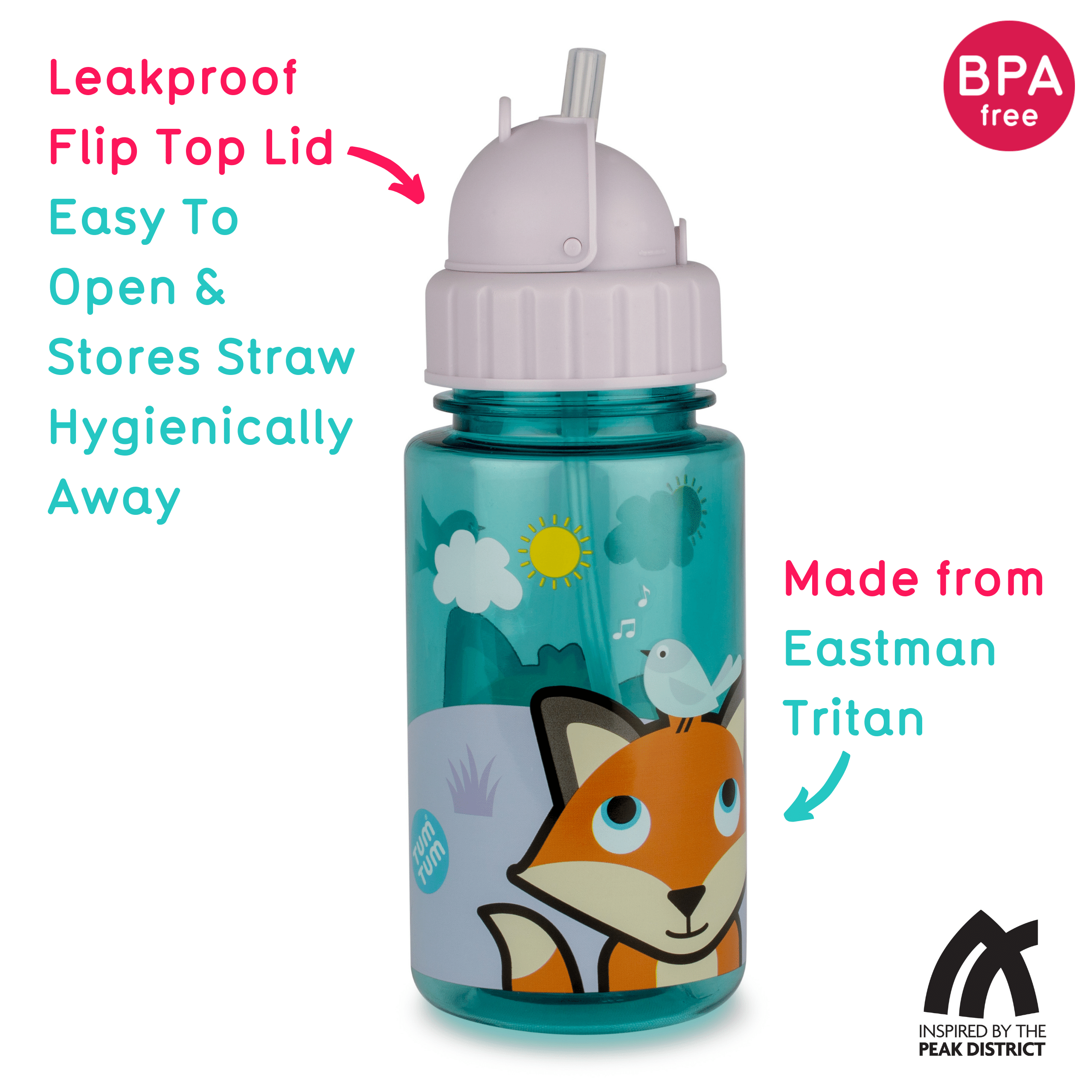 Tum Tum Water Bottles Felicity Fox gourde 400 ml à paille