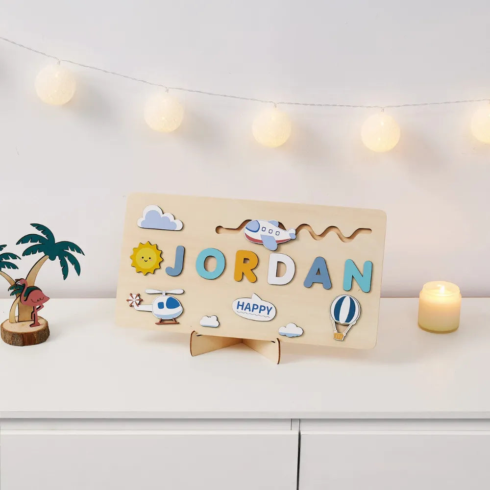 Baby-Crea Puzzle bébé en bois personnalisé puzzle prénom avion