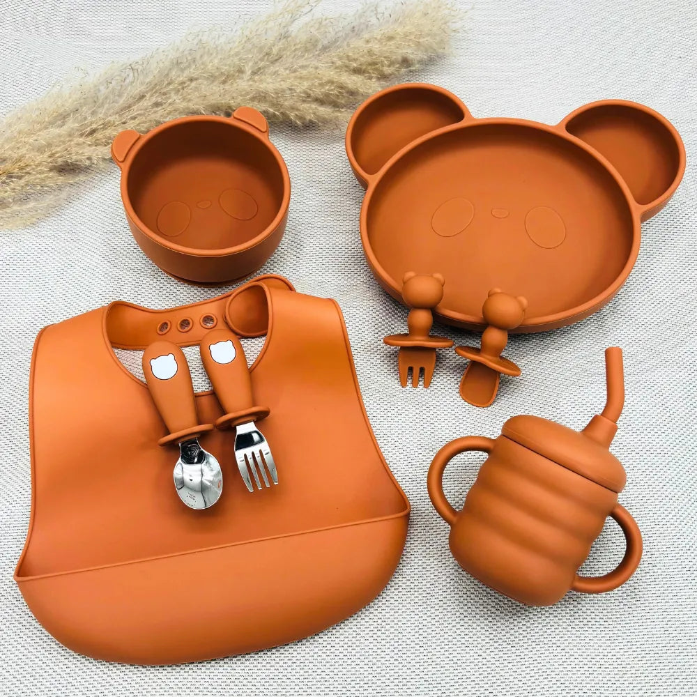 Baby-Crea Coffret repas bébé vaisselle silicone vert olive sans BPA