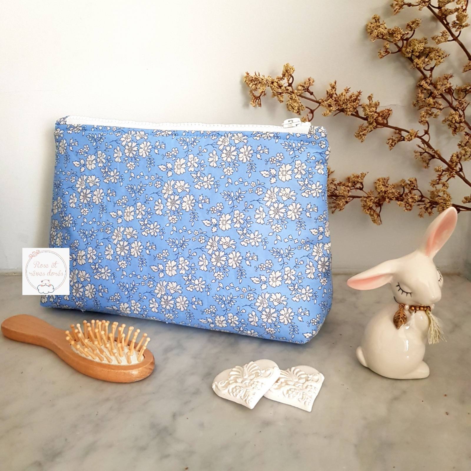 Rose et rêves dorés Trousses de toilette Macaron taille M trousse de toilette en coton