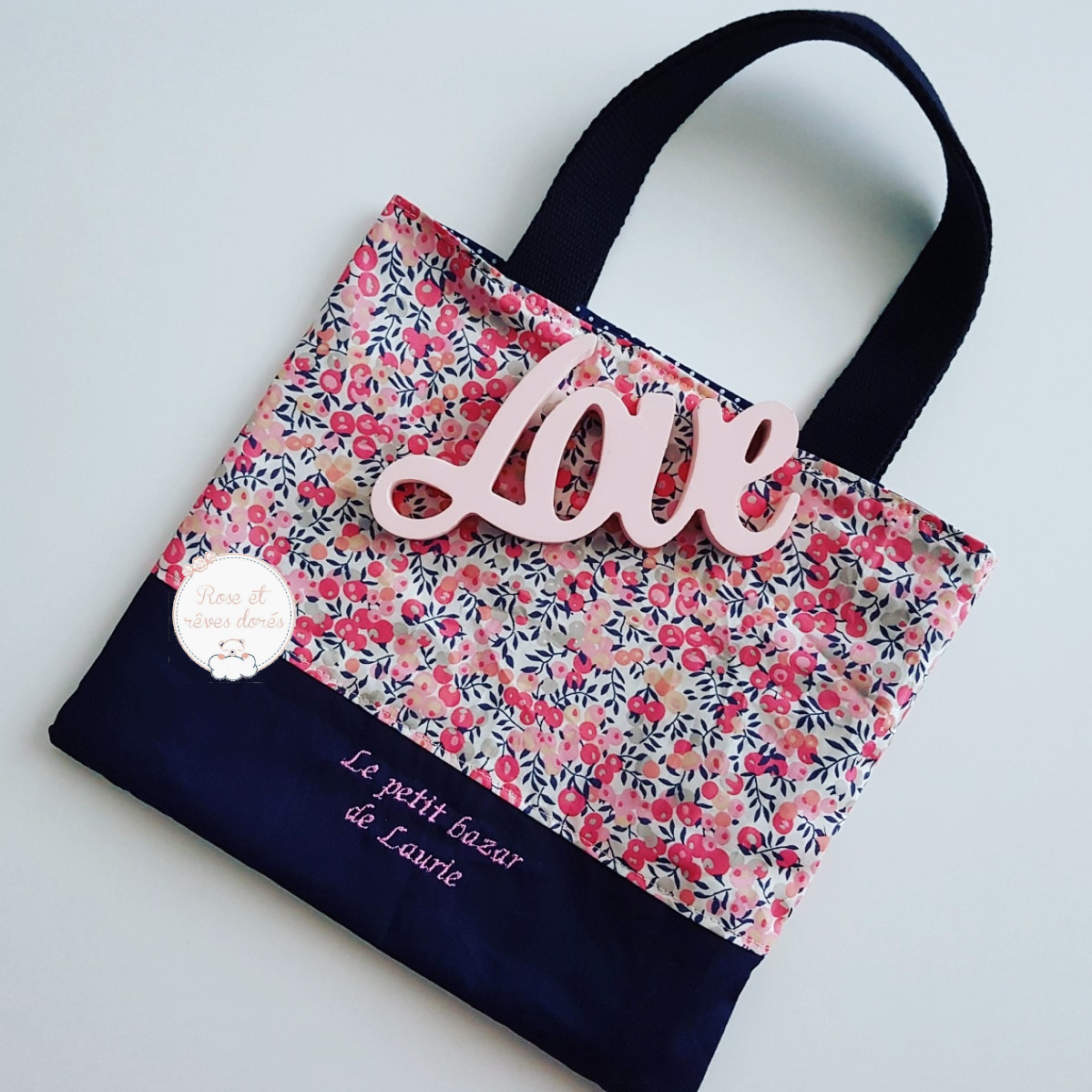 Rose et rêves dorés Créations sur-mesure P’tits tote bags enfants personnalisés sac réversible