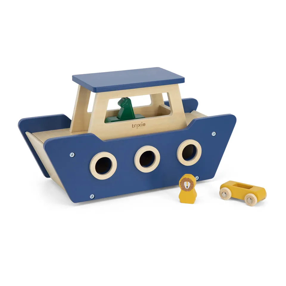 Trixie Baby Jouets à pousser et à tirer Ferry en bois jouet bateau avec rampes