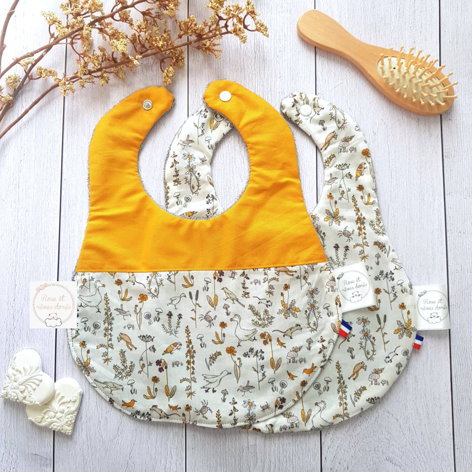 Rose et rêves dorés Bavoirs Duo de bavoirs pour bébé Calisson lot de 2 coton et bambou
