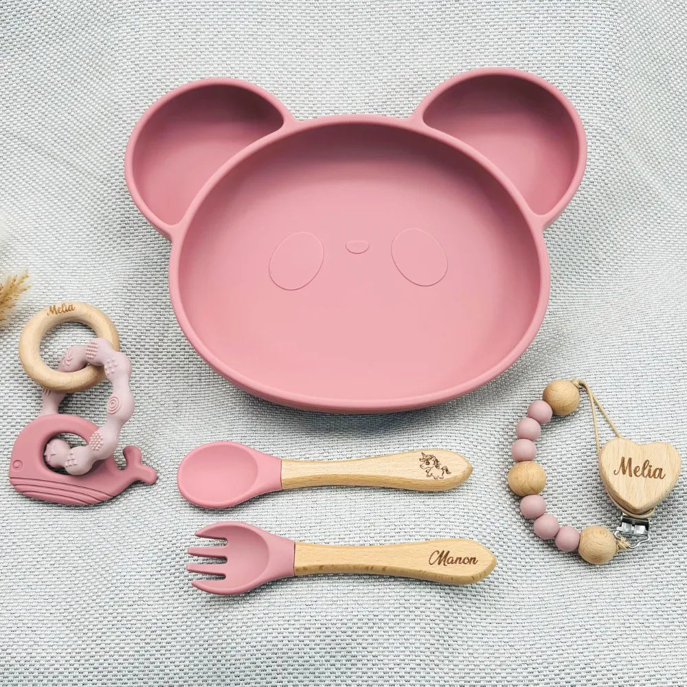 Baby-Crea Coffret naissance personnalisé coffret repas panda vert olive