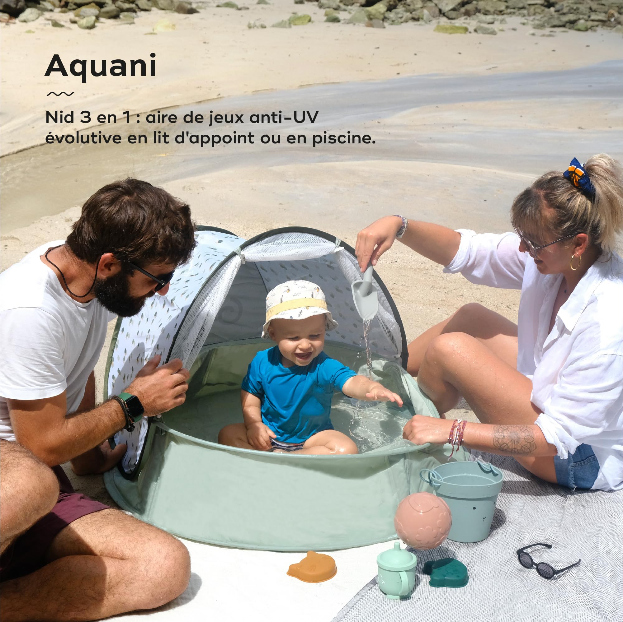 Babymoov Aquani Provence aire de jeux bébé 3 en 1 Marinière anti-UV