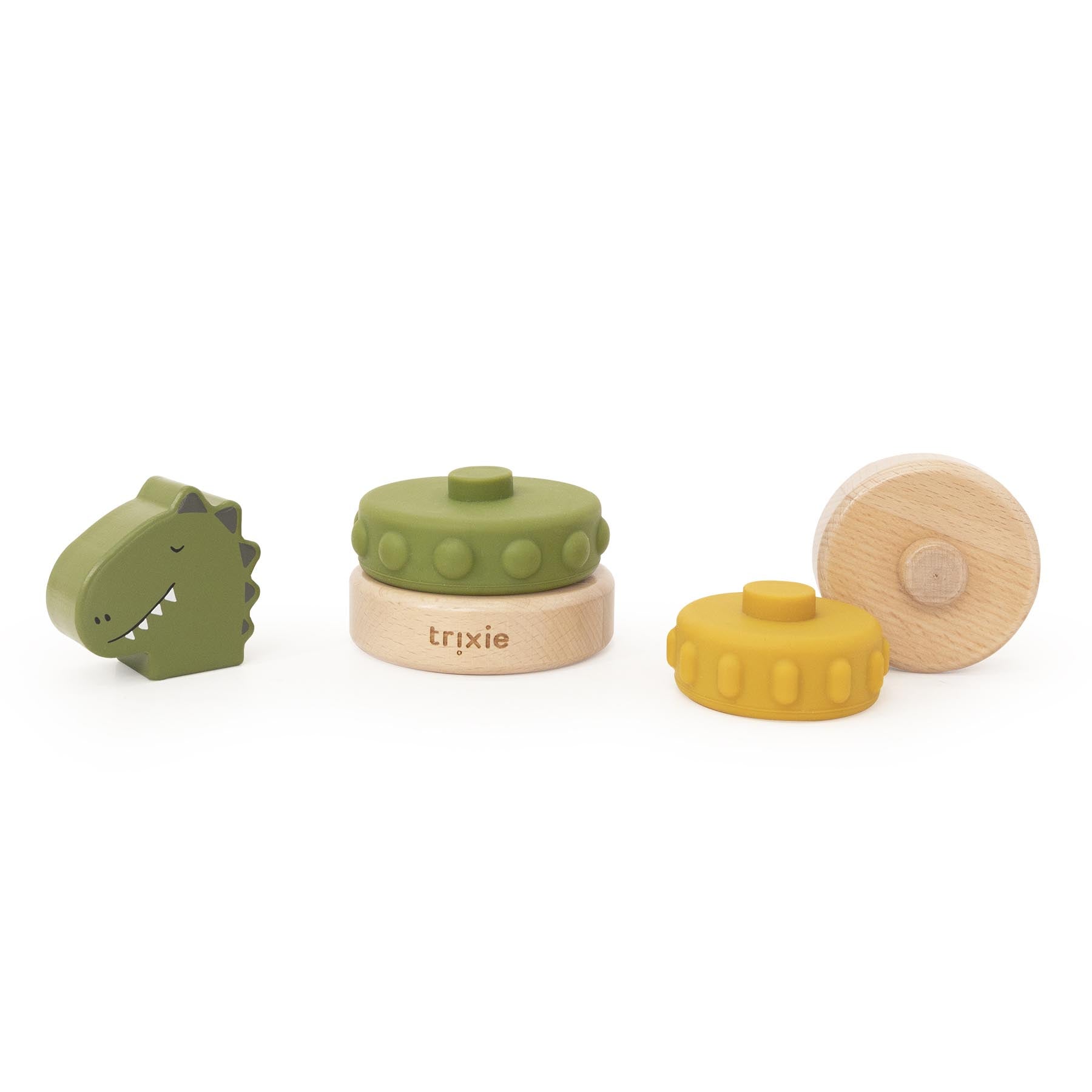 Trixie Baby Jouets à empiler Mr. Dino tour à empiler en bois et silicone