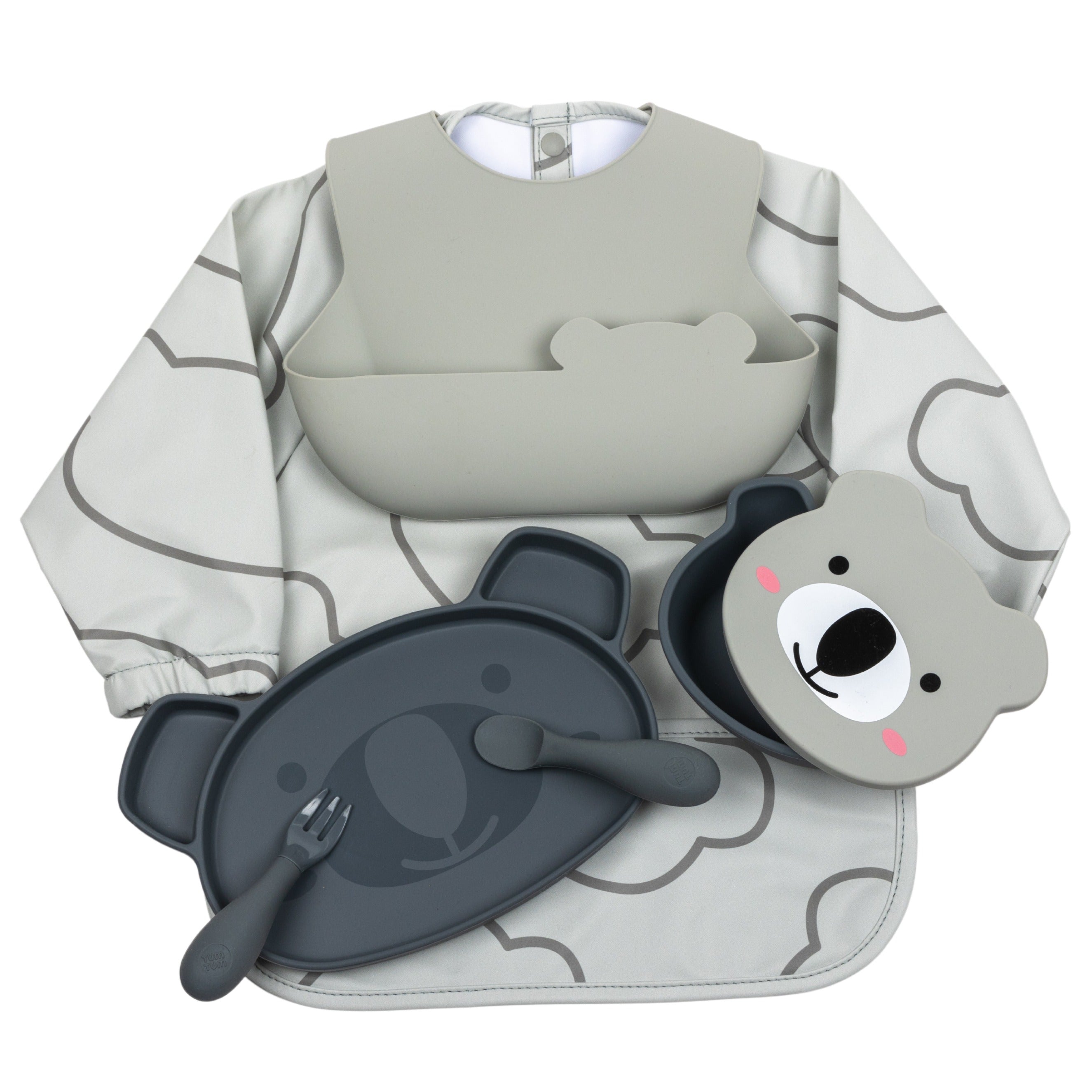Tum Tum Weaning Baby Weaning Bibs Bundle bavoirs gris repas silicone