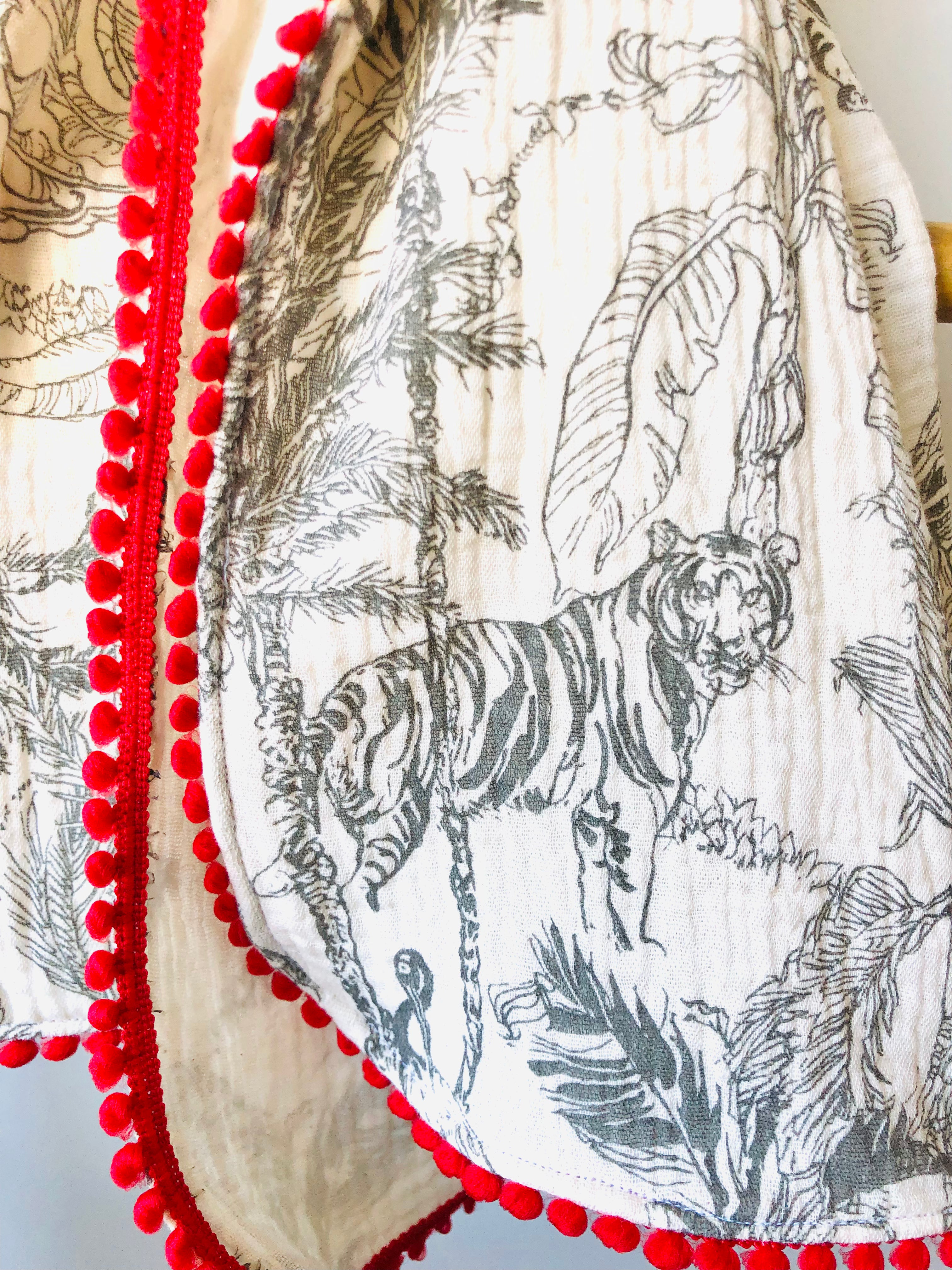 PIOLOU Le foulard Foulard double gaze de coton écru motifs jungle Rectangle 175