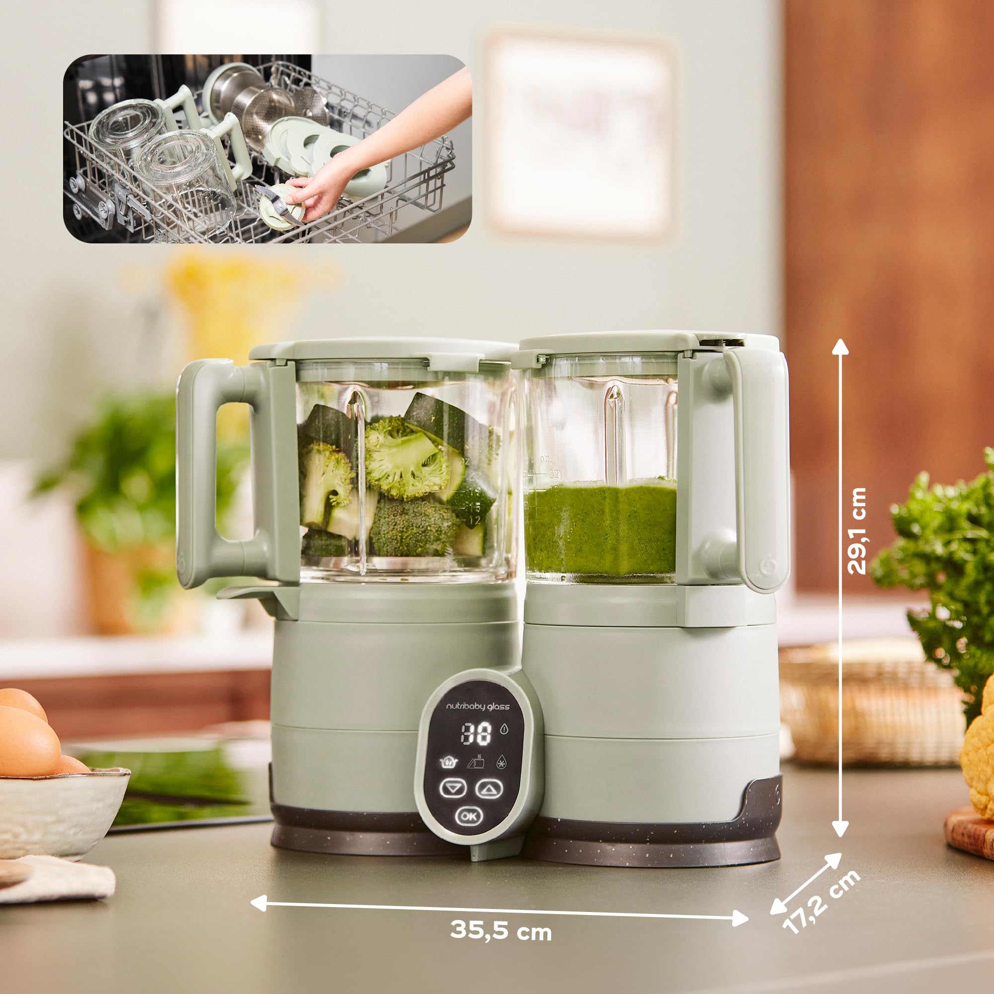 Babymoov Nutribaby Glass robot cuiseur bébé 1,9 L vert céladon