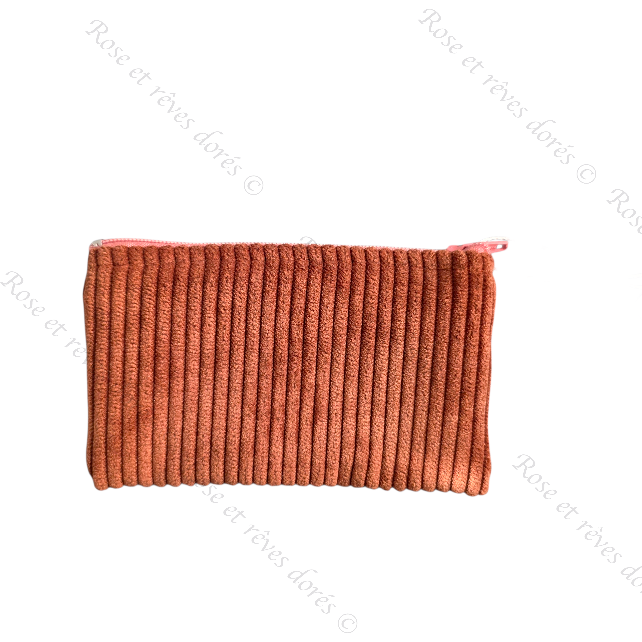 Rose et rêves dorés Pochettes et trousses diverses Pochette porte-monnaie sucre d’orge zippée cognac et rose