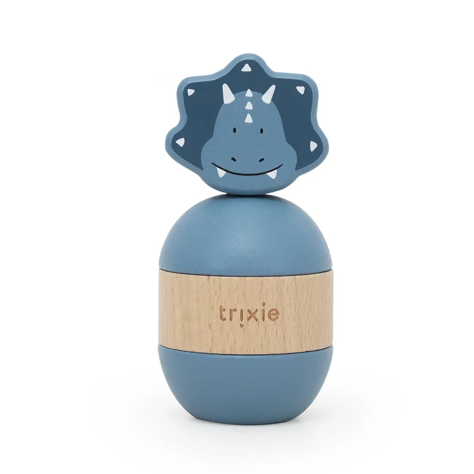 Trixie Baby Jouets à empiler Mr. Triceratops jouet d’empilage en bois avec hochet