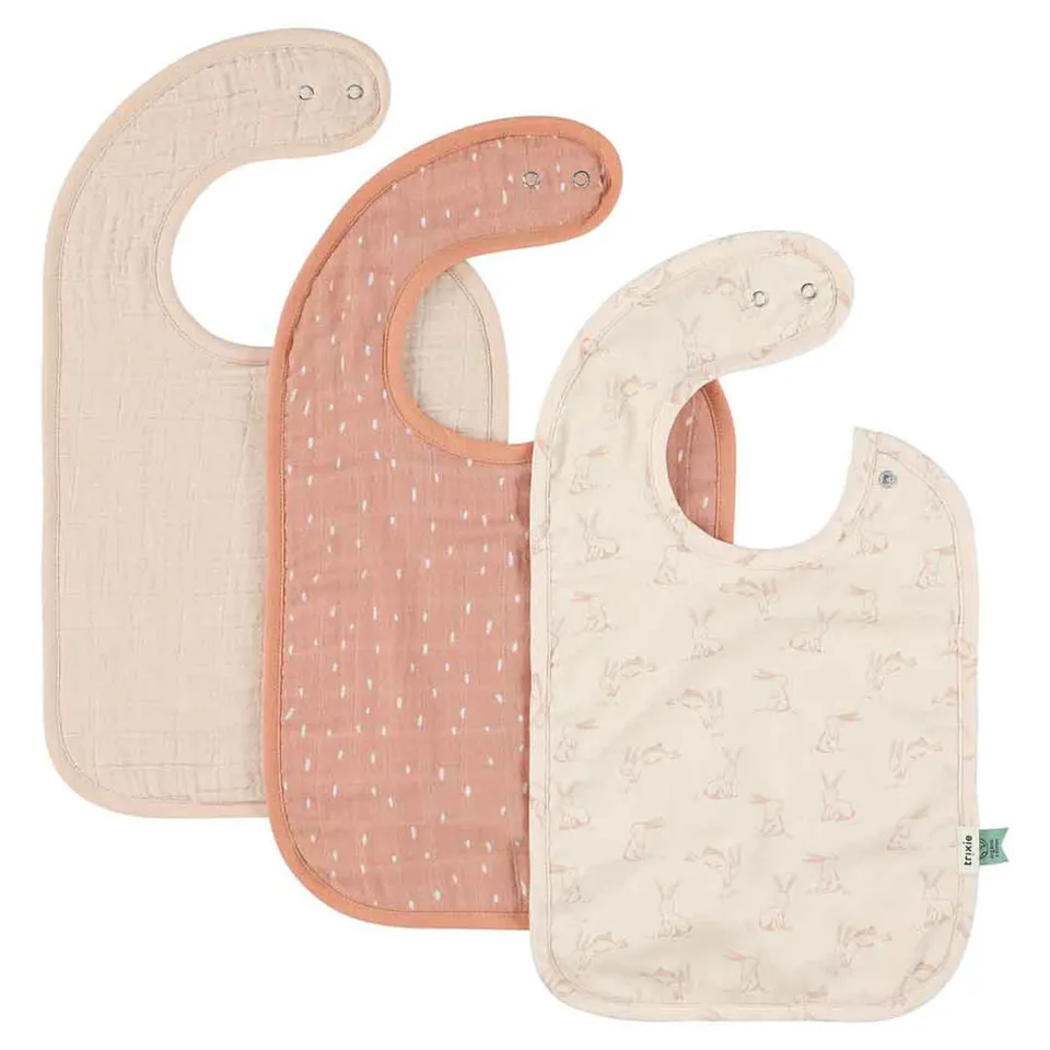 Trixie Baby Bavoirs Bavoir 3-pack mix - Rosy Rabbit lot de 3 absorbants