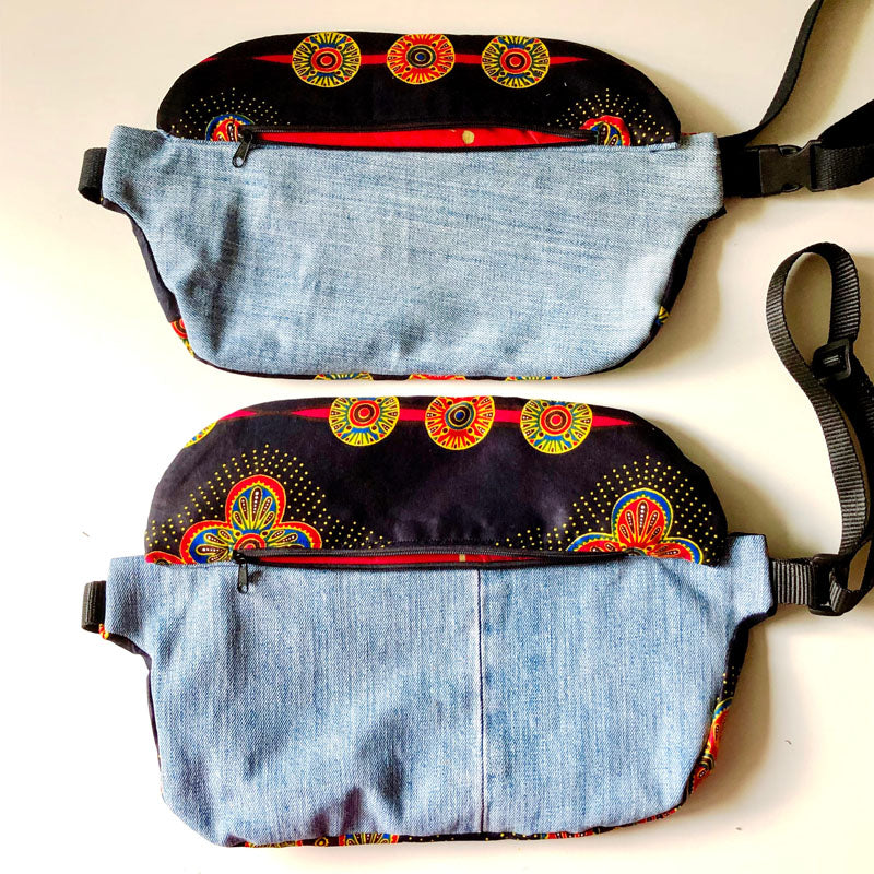 PIOLOU Le Sac Banane La banane wax noire et rouge sac banane PM coton