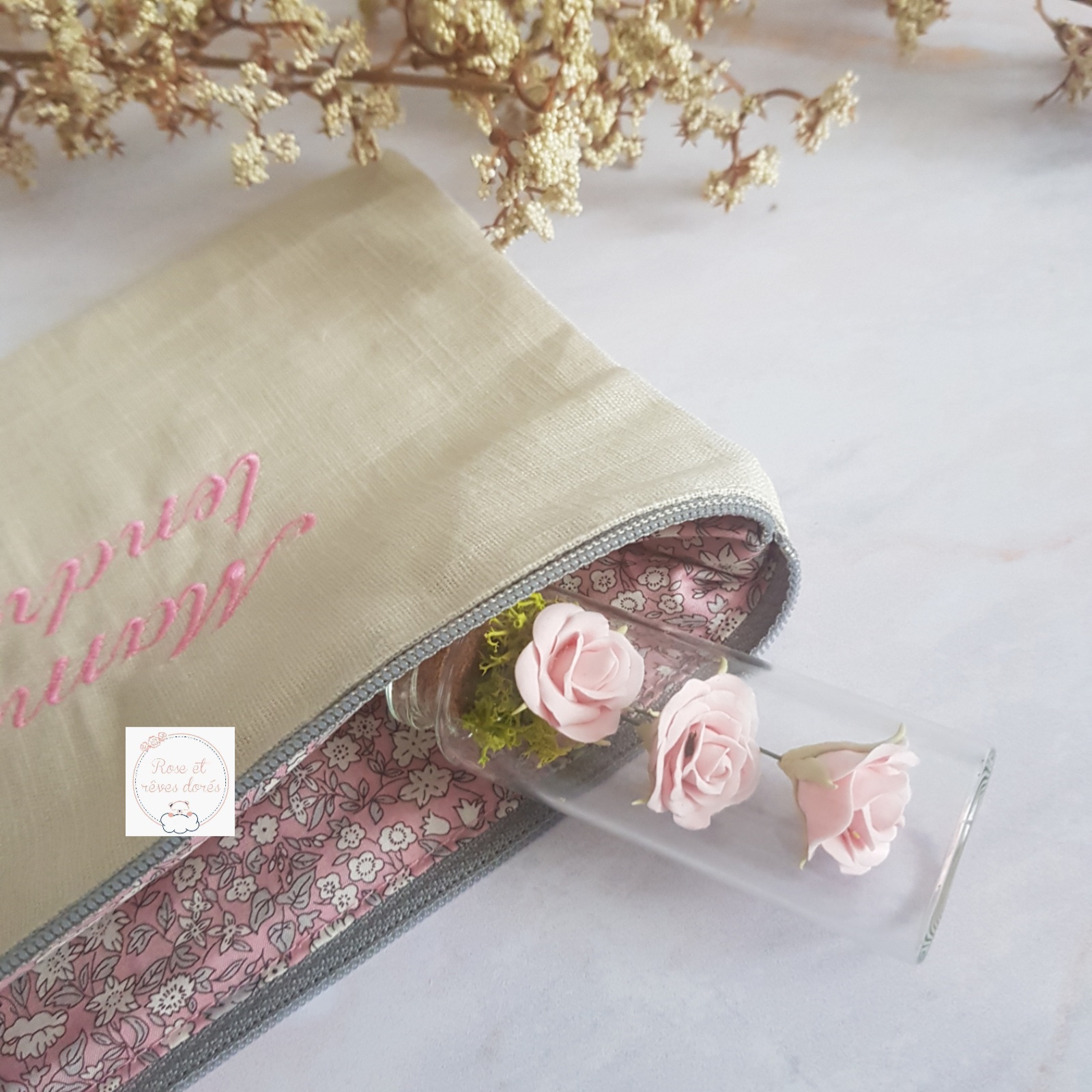 Rose et rêves dorés Pochettes et trousses diverses Pochette Maman tendresse (Liberty) pochette doublée coton