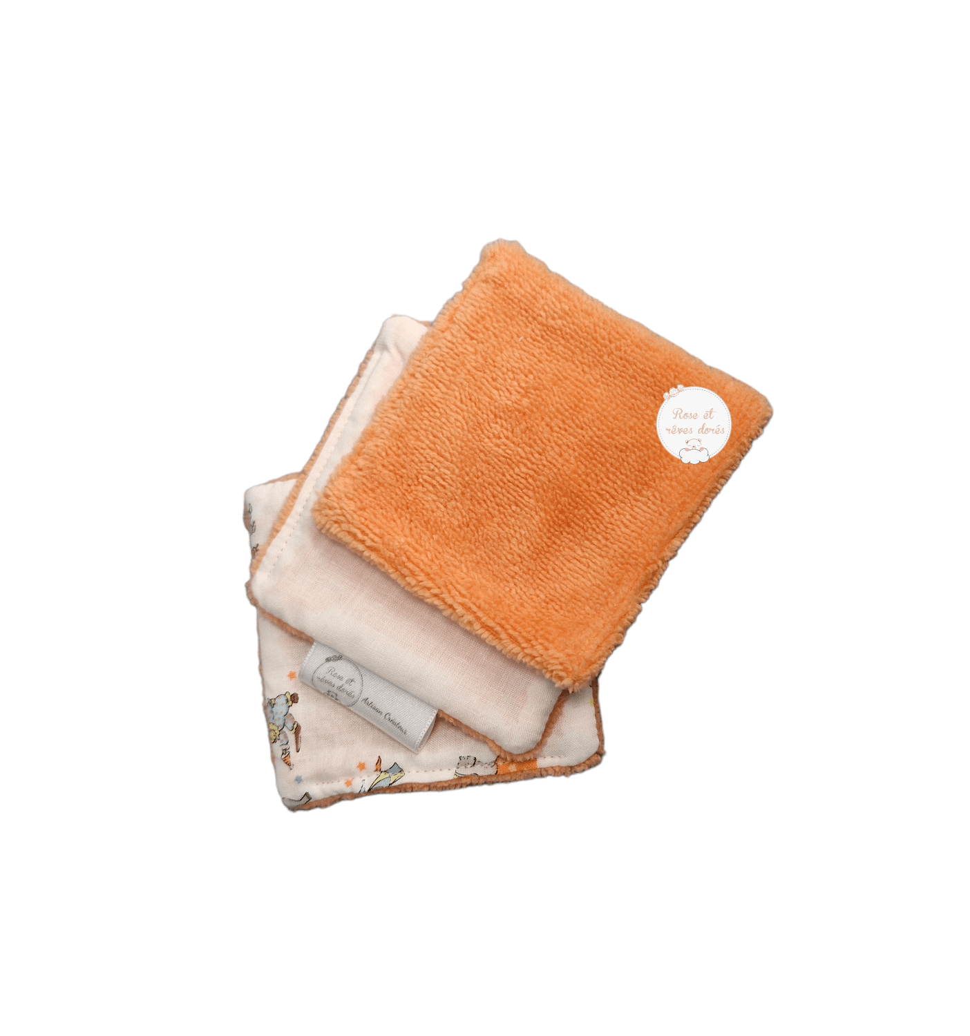 Rose et rêves dorés Lingettes Circus lot de 3 lingettes lavables