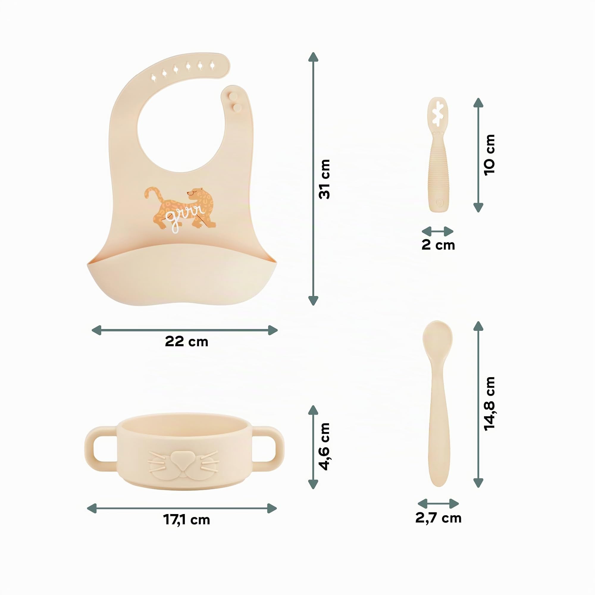 Babymoov coffret premiers repas bébé en silicone Mini Roar beige