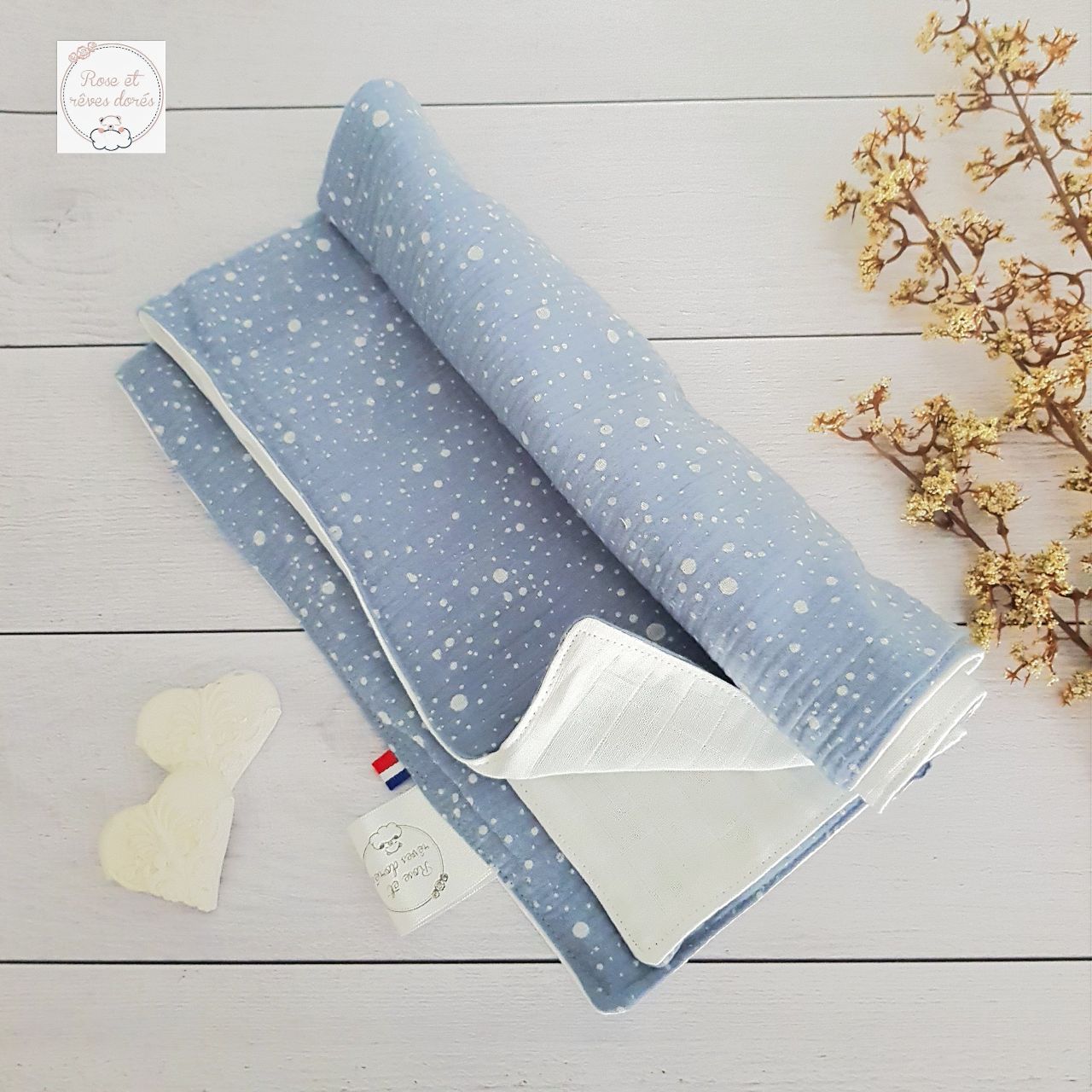Rose et rêves dorés Langes Lange double-face collection Dragée coton bébé