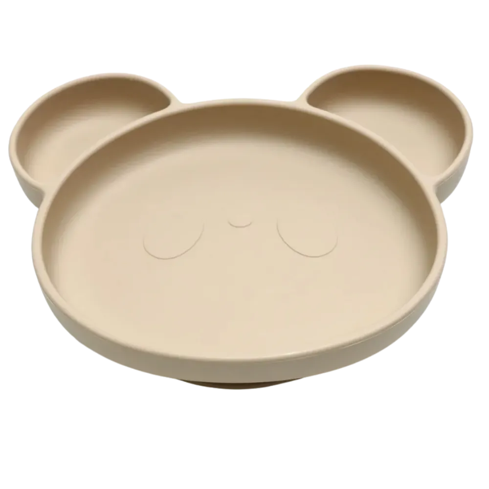 Baby-Crea Vaisselle Bébé assiette panda à ventouse vert olive silicone