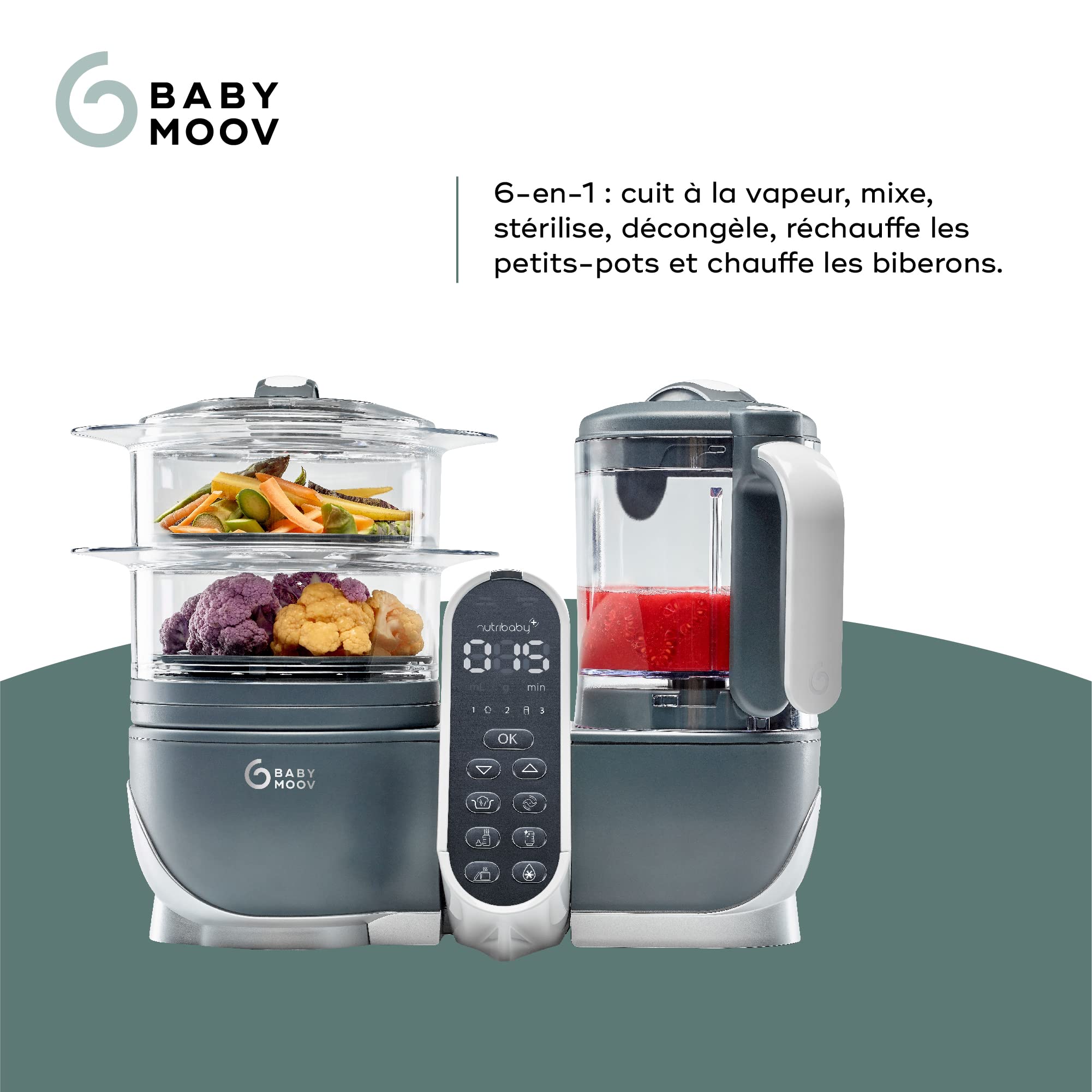 Babymoov Nutribaby(+) robot cuiseur bébé beige avec 6 pots en verre 250 ml