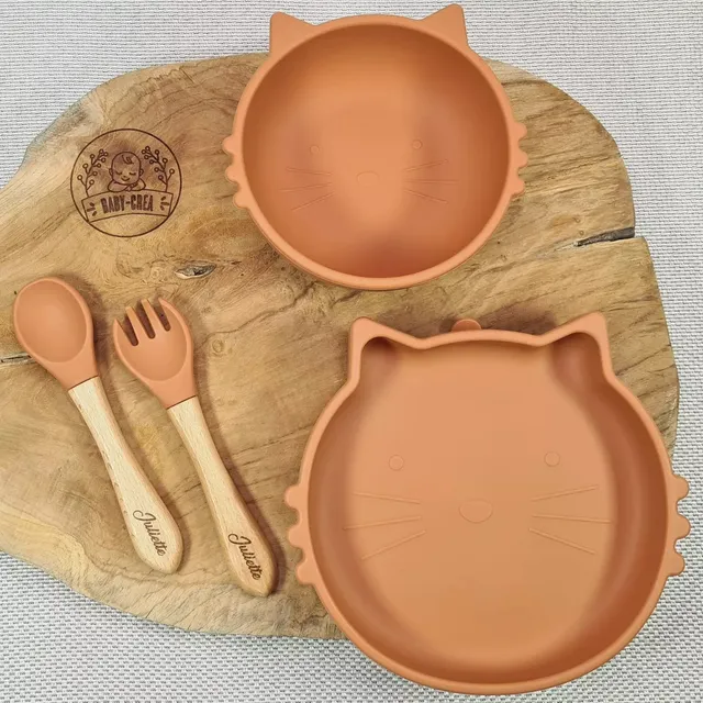 Baby-Crea Coffret repas bébé Chat bleu marine personnalisé