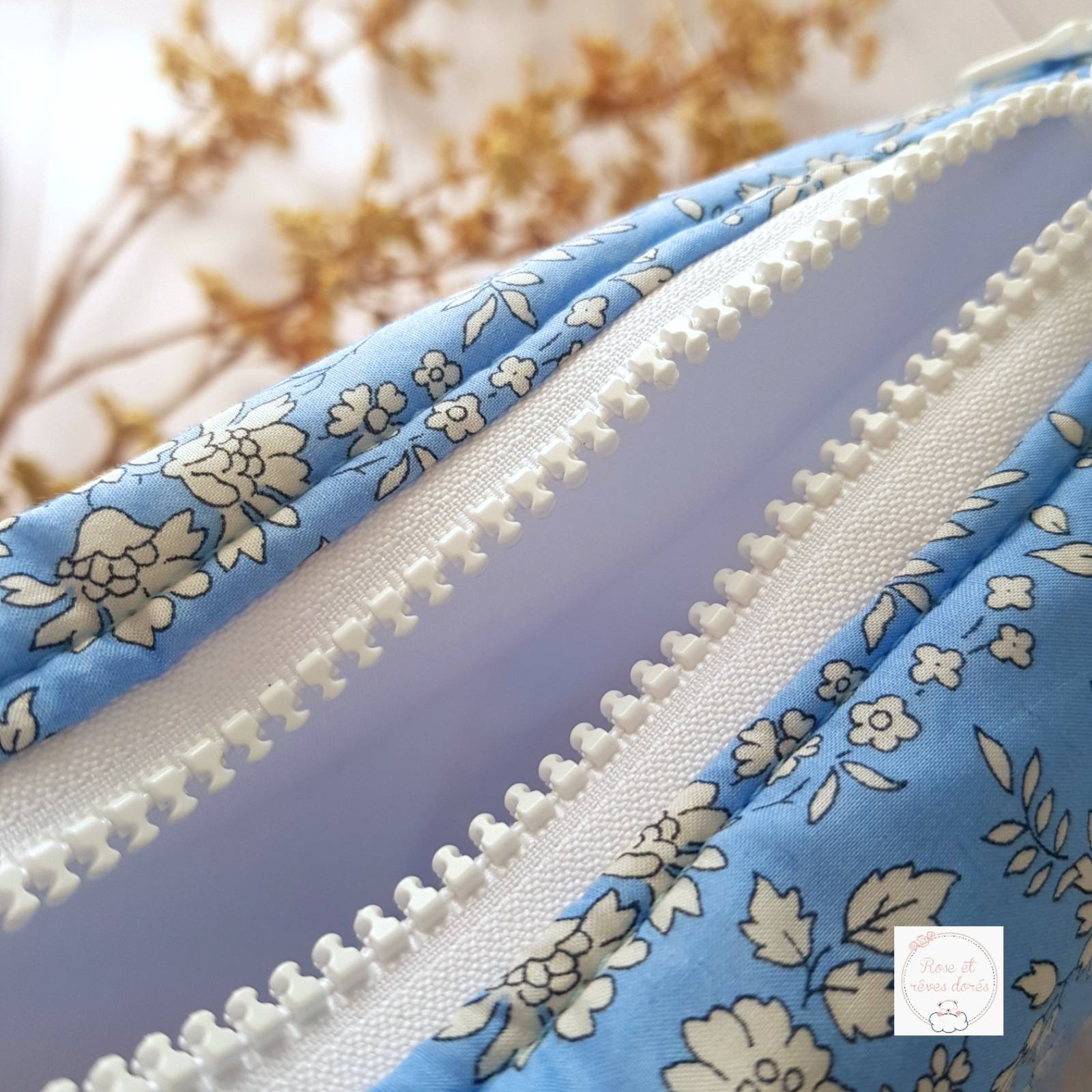 Rose et rêves dorés Trousses de toilette Macaron taille M trousse de toilette en coton