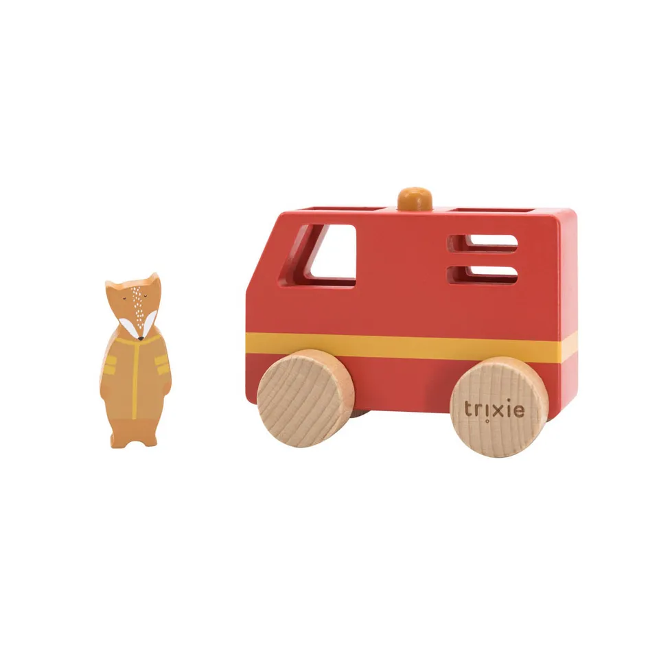 Trixie Baby Jouets à roulettes Petit camion de pompier en bois Animaux