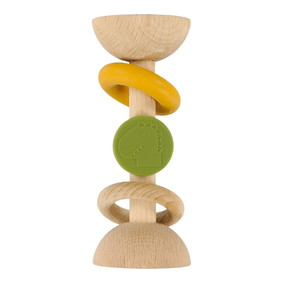 Trixie Baby Premiers jouets Hochet en silicone et bois Mr. Dino