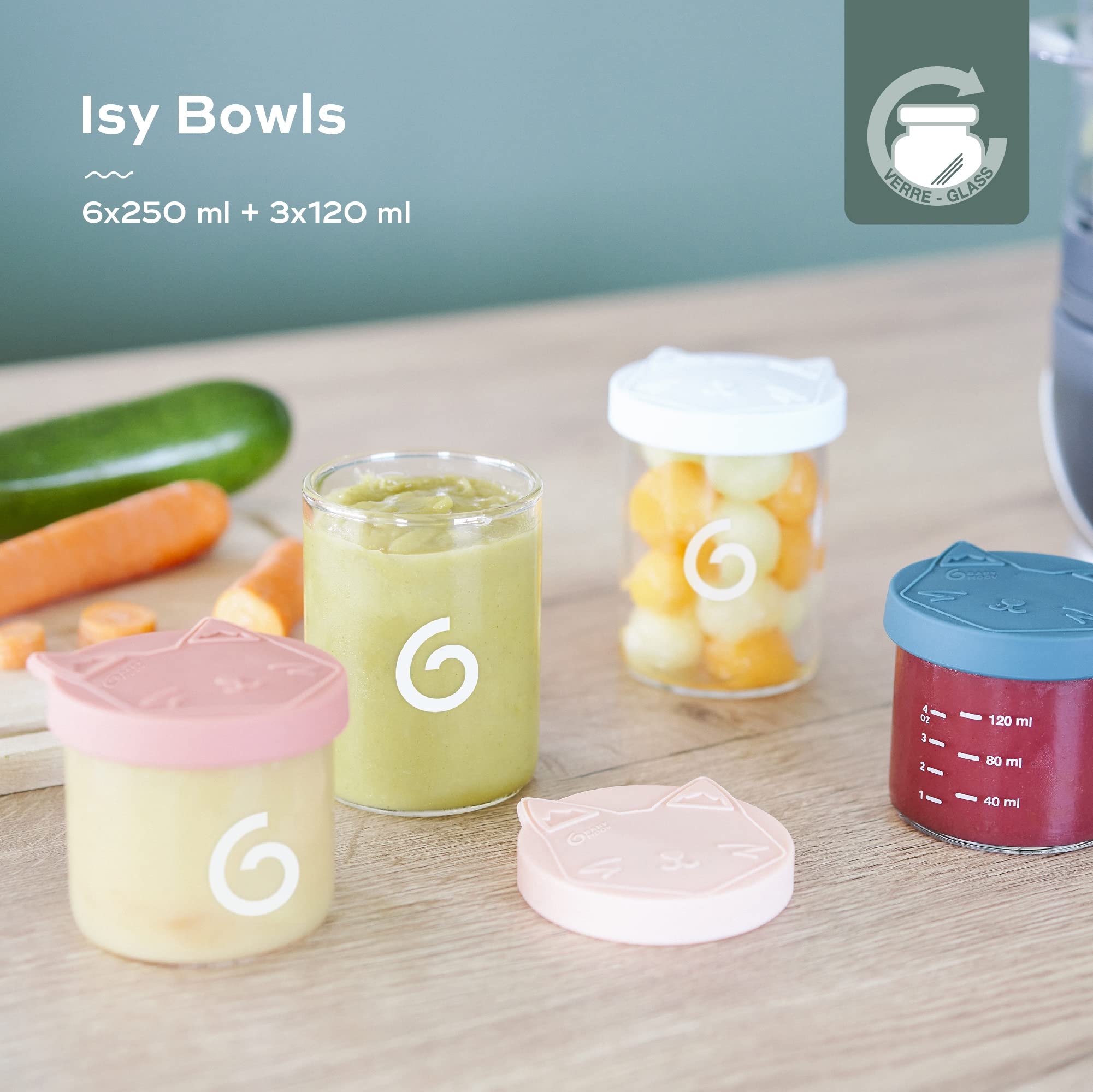 Babymoov Isy Bowls pots de conservation en verre 9 pièces hermétiques