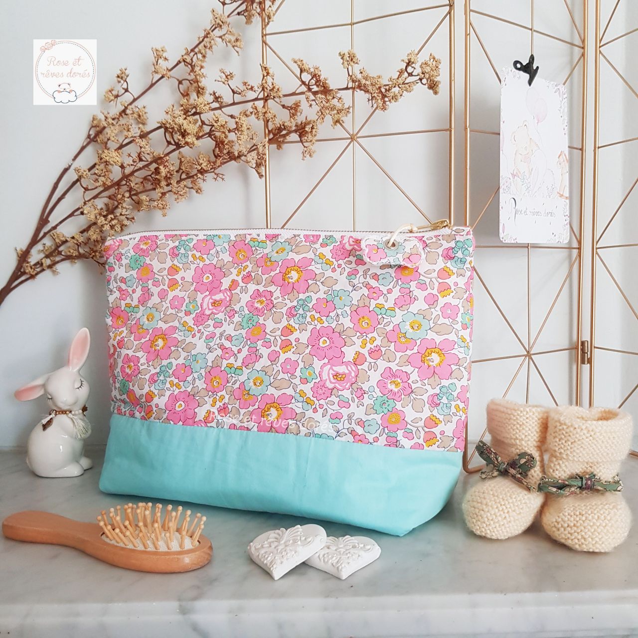 Rose et rêves dorés Trousses de toilette Berlingot XL trousse de toilette coton