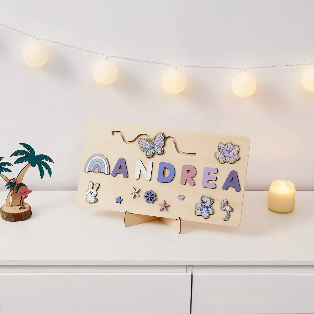 Baby-Crea Puzzle bébé en bois personnalisé Puzzle Bébé prénom floral