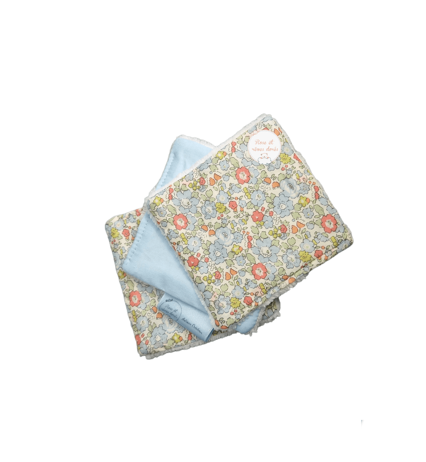 Rose et rêves dorés Betsy Ann blue lingettes lavables lot de 3 coton bambou