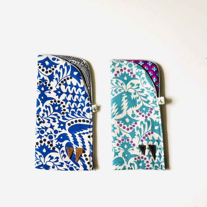 PIOLOU L'etui à Lunettes Etui à lunettes fleuri oiseau bleu roi