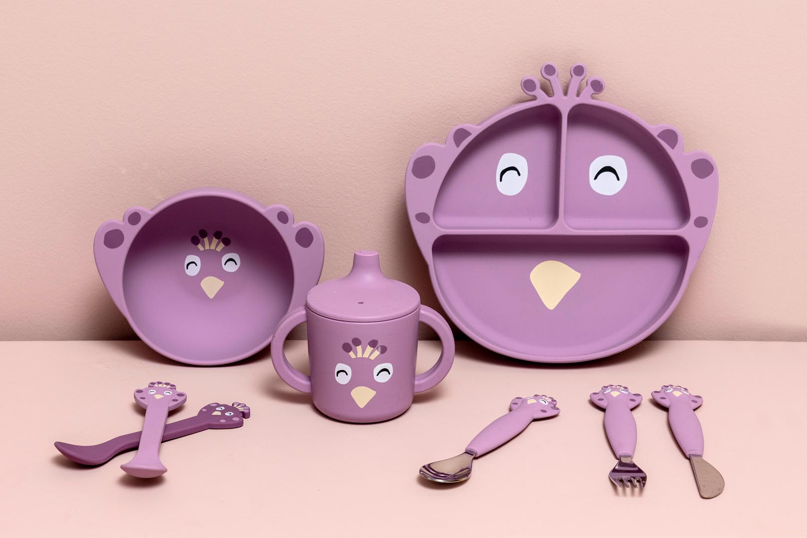 Trixie Baby Couverts Couverts 3 pièces en silicone Mrs. Peacock bébé