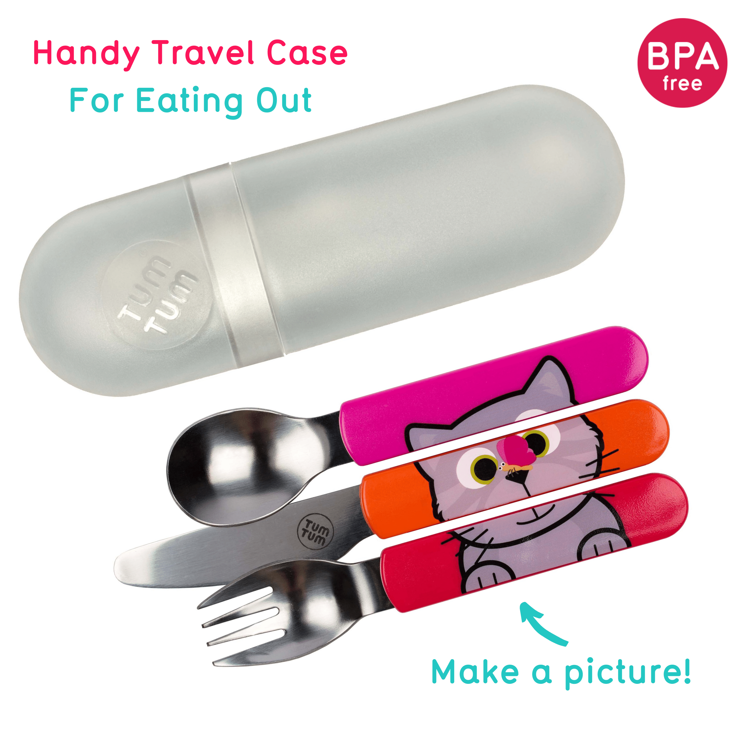 Tum Tum Cutlery Easy Scoop Toddler Cutlery couverts enfant Bluebell the Cat avec étui