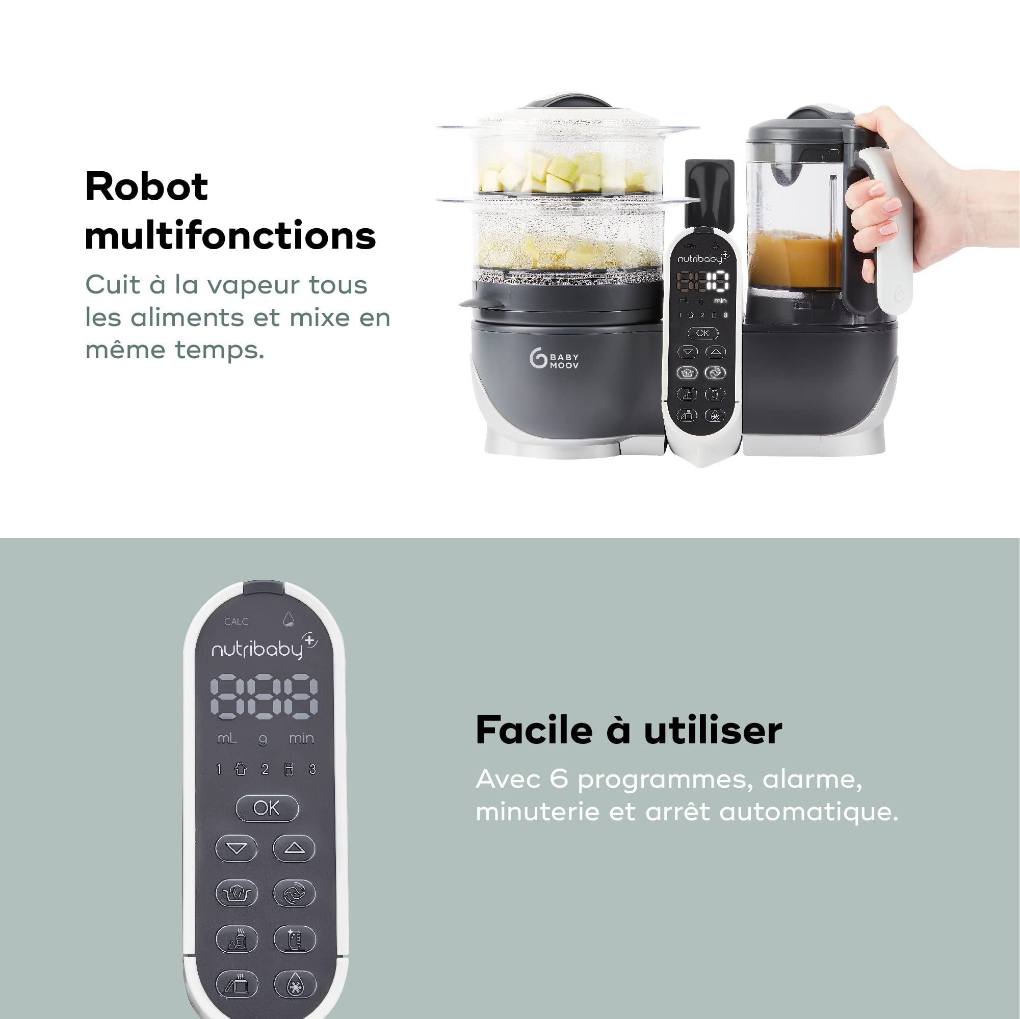 Babymoov Nutribaby(+) robot cuiseur bébé beige avec 6 pots en verre 250 ml