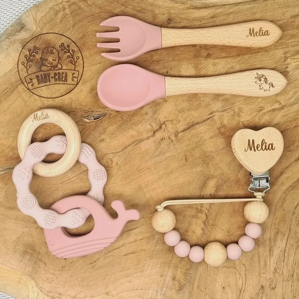 Baby-Crea Coffret naissance personnalisé couverts bébé bleu marine prénom