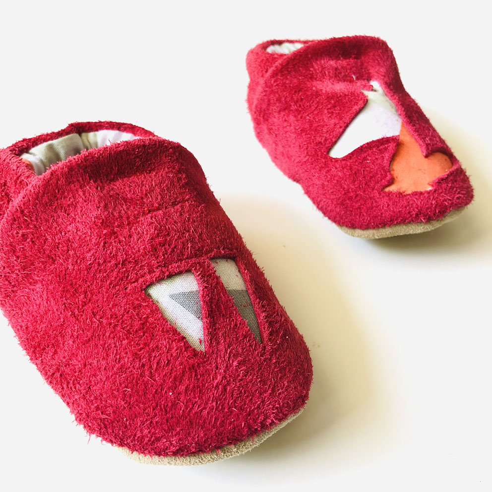 PIOLOU Les Chaussons en cuir chaussons bébé rouge 6-12 mois antidérapants