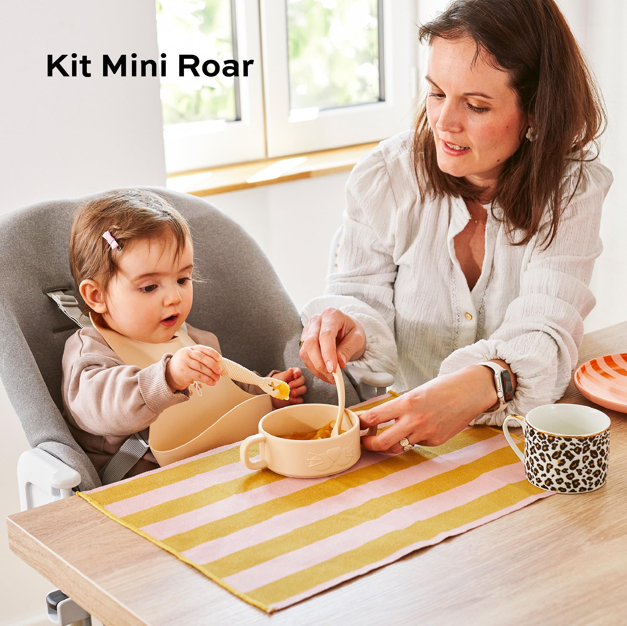 Babymoov coffret premiers repas bébé en silicone Mini Roar beige
