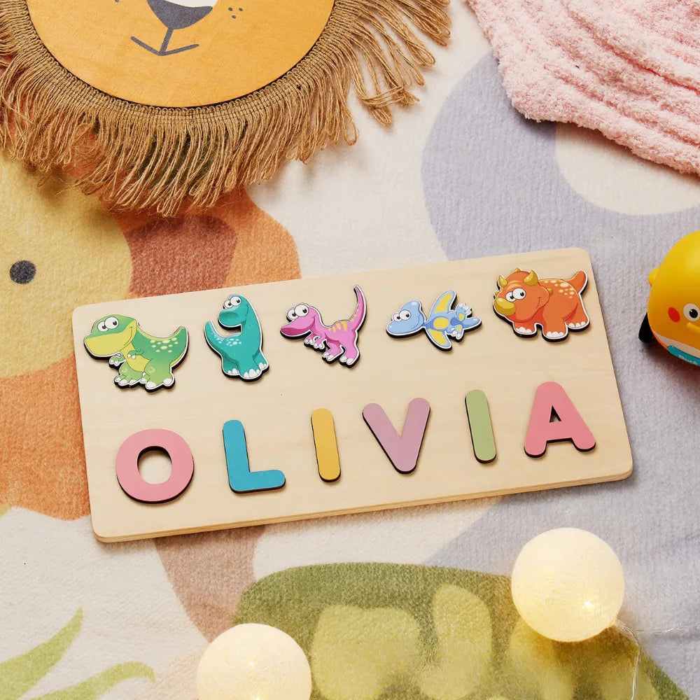 Baby-Crea Puzzle bébé en bois personnalisé puzzle prénom dinosaures dès 12 mois