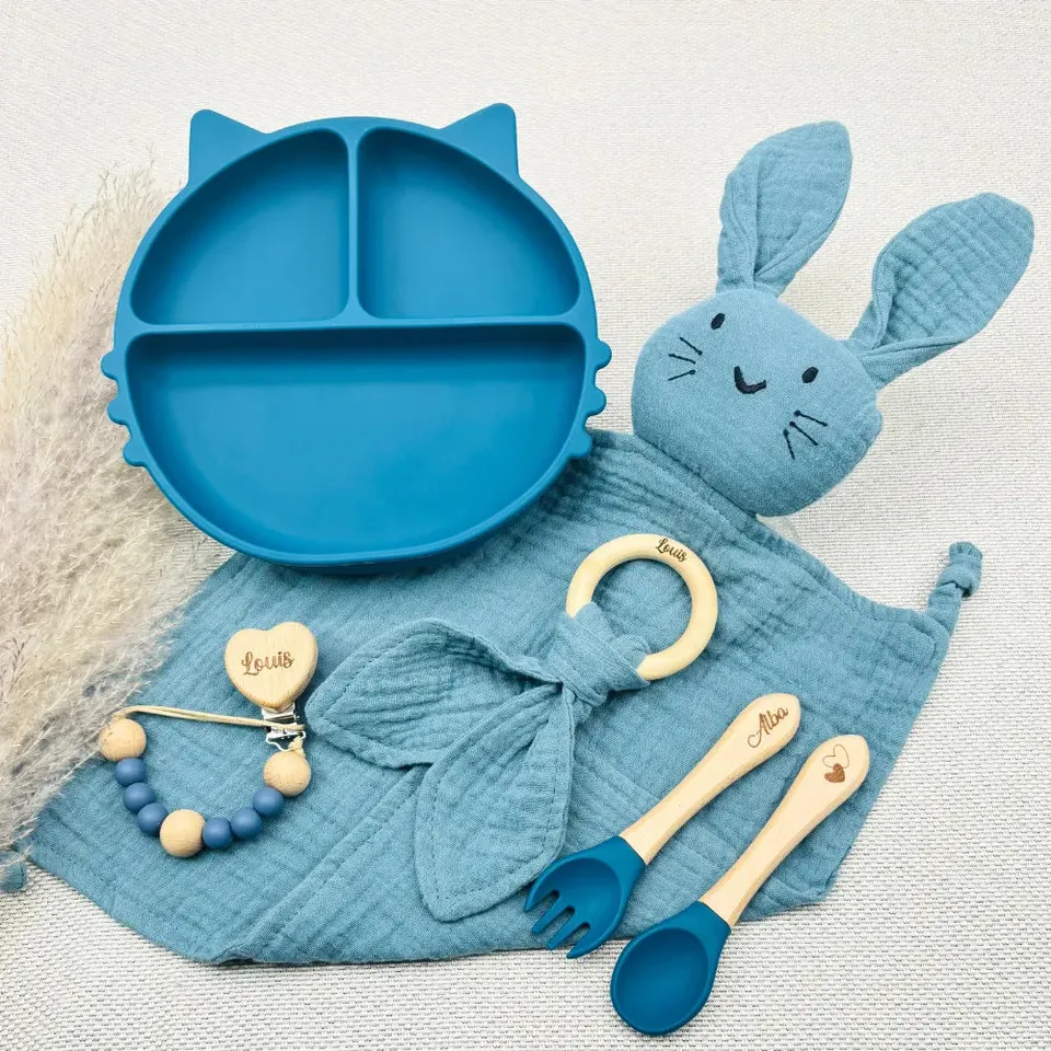Baby-Crea Coffret repas bébé coffret repas vert olive avec doudou