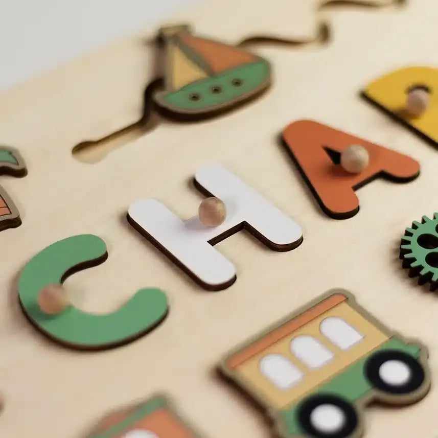 Baby-Crea Puzzle bébé en bois personnalisé Poignée sur les lettres puzzle