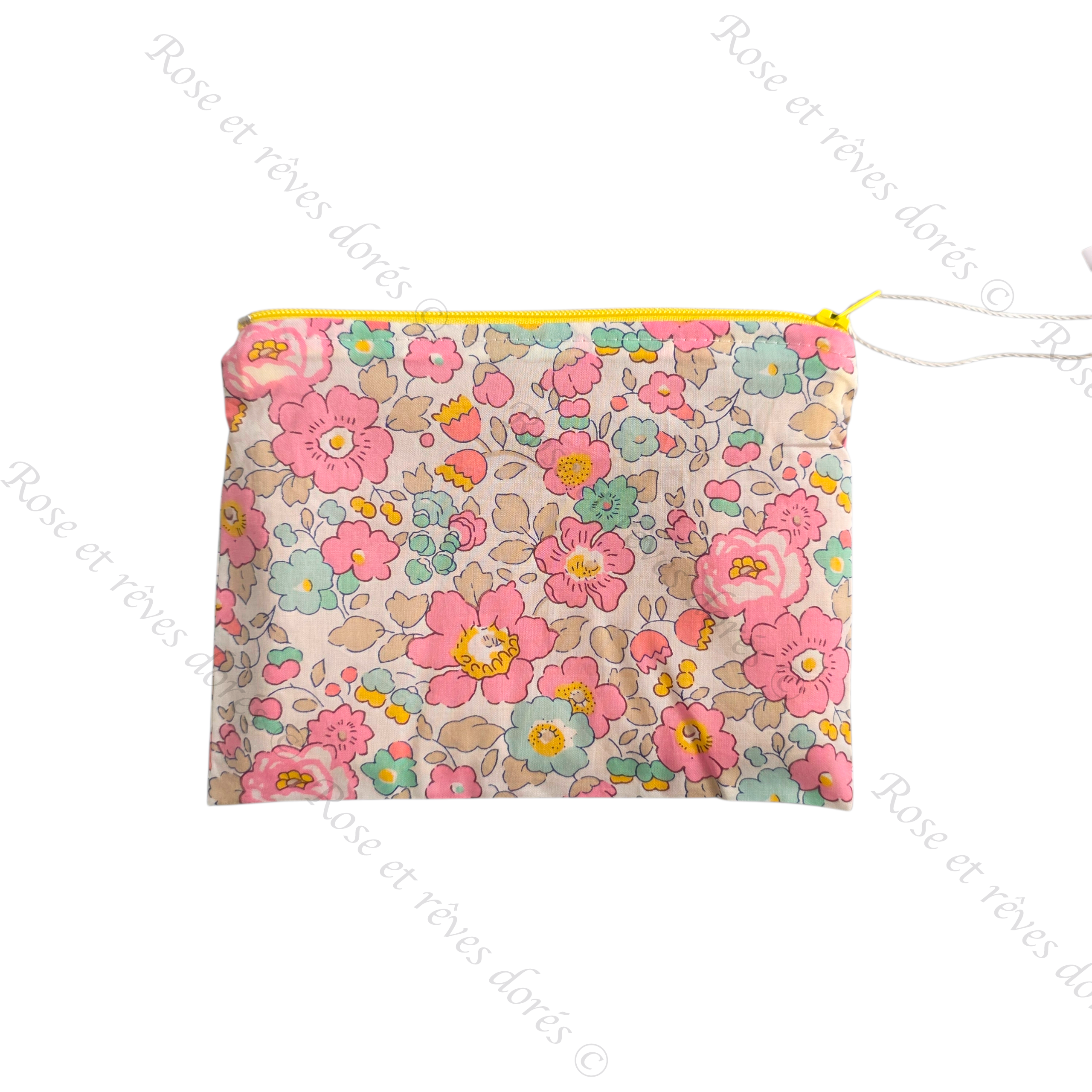 Rose et rêves dorés Pochette M cupcake coton et velours moutarde