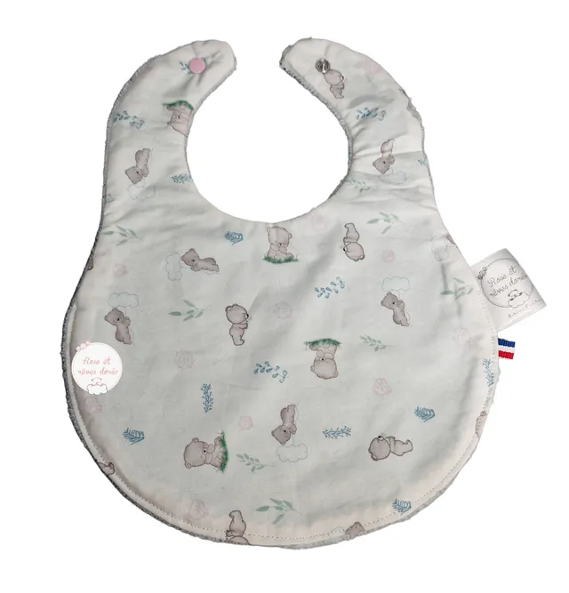 Rose et rêves dorés Bavoirs Intemporels orsi avec roses bavoir bébé coton