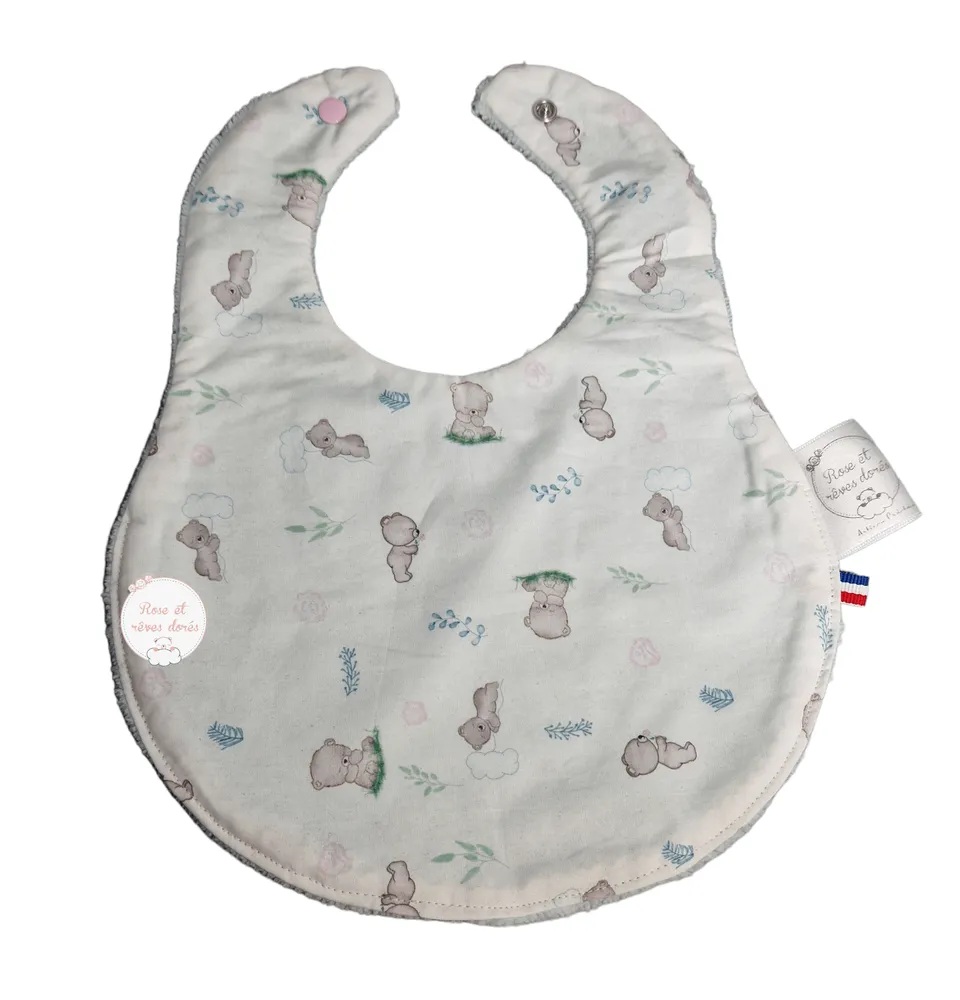 Rose et rêves dorés Bavoirs Intemporels orsi avec roses bavoir bébé coton