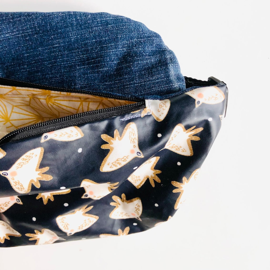 PIOLOU Le Sac Banane banane enduite PM bleu marine oiseaux