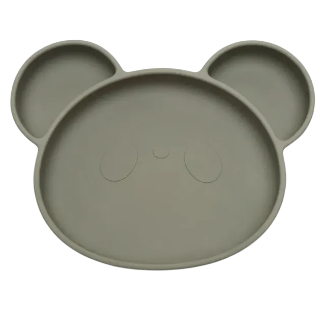 Baby-Crea Vaisselle Bébé assiette panda à ventouse vert olive silicone