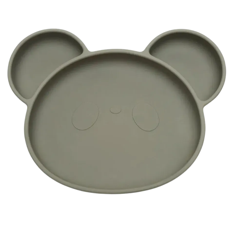 Baby-Crea Vaisselle Bébé assiette panda à ventouse vert olive silicone