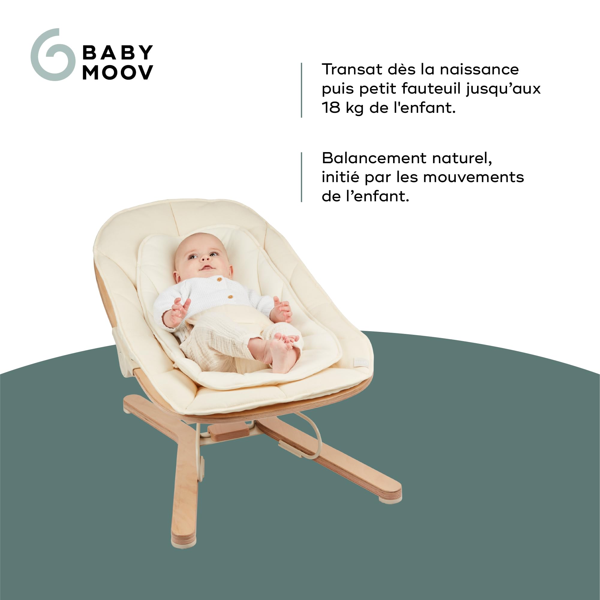 Babymoov Swoon Flow transat bébé évolutif beige bois jusqu’à 18 kg