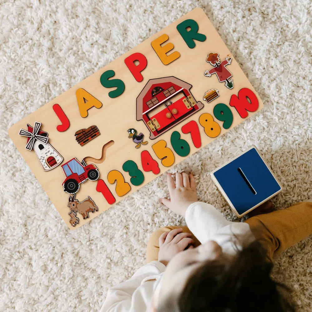Baby-Crea Puzzle bébé en bois personnalisé thème ferme chiffres 1 à 10