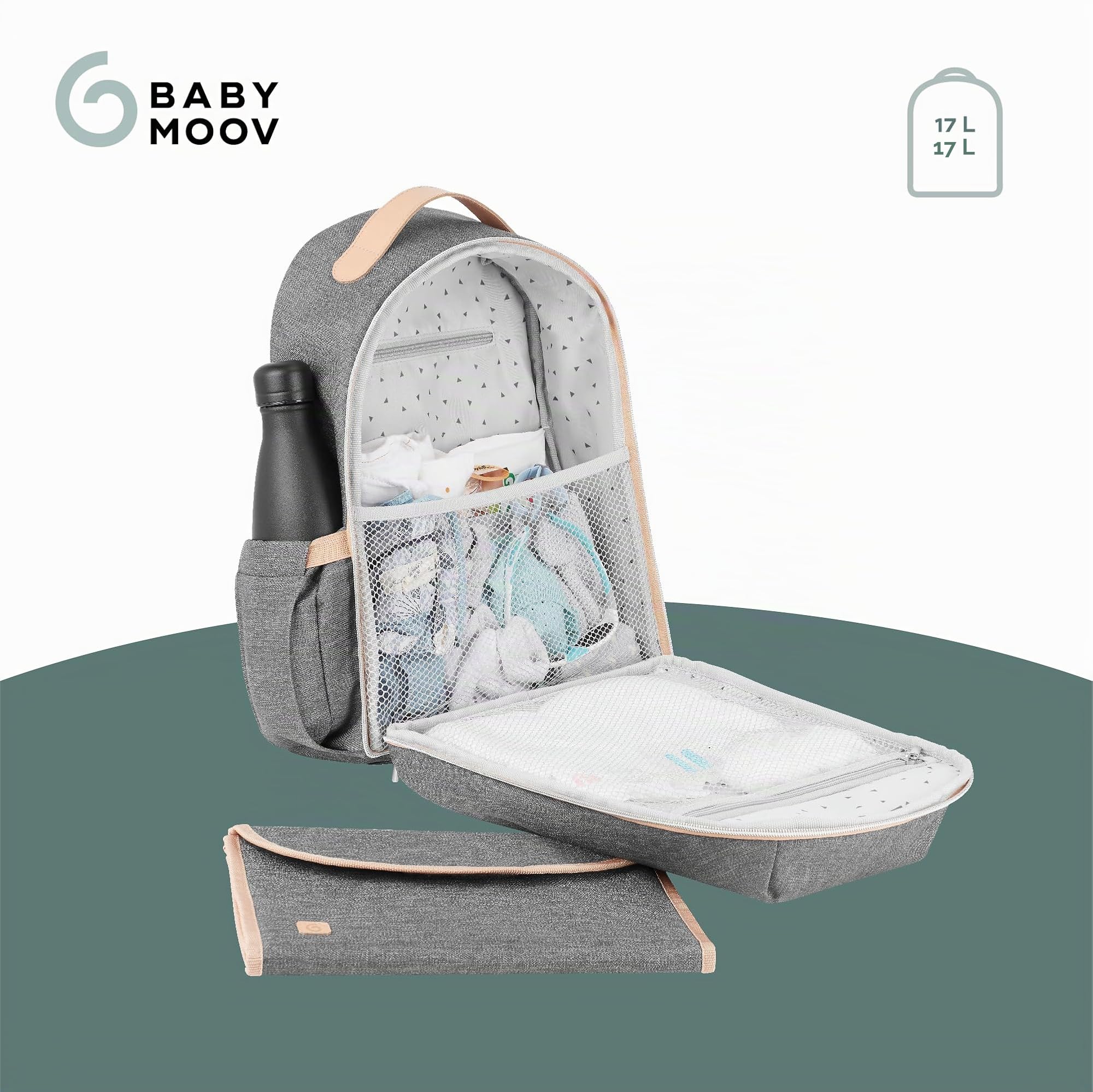 Babymoov Le Pyla sac à dos à langer Smokey 17 L avec poche isotherme